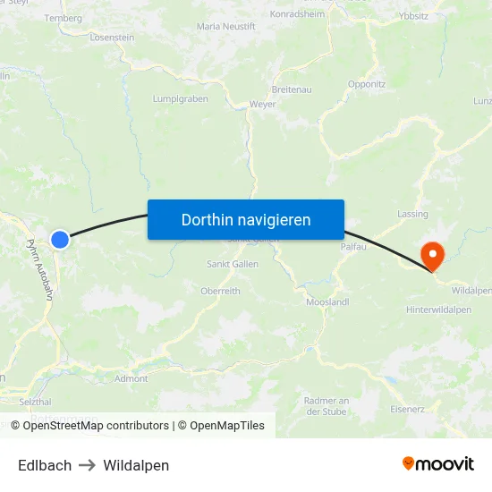 Edlbach to Wildalpen map