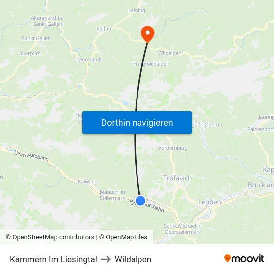 Kammern Im Liesingtal to Wildalpen map