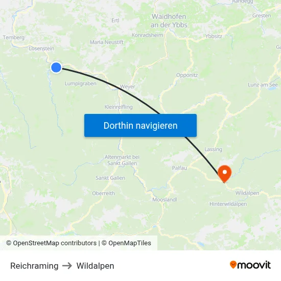 Reichraming to Wildalpen map