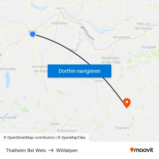 Thalheim Bei Wels to Wildalpen map