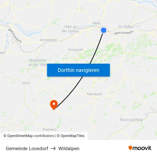 Gemeinde Loosdorf to Wildalpen map