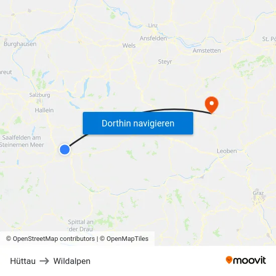 Hüttau to Wildalpen map