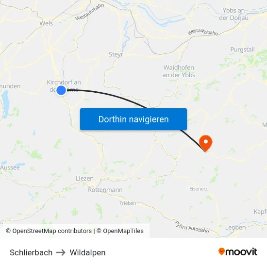 Schlierbach to Wildalpen map