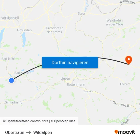 Obertraun to Wildalpen map