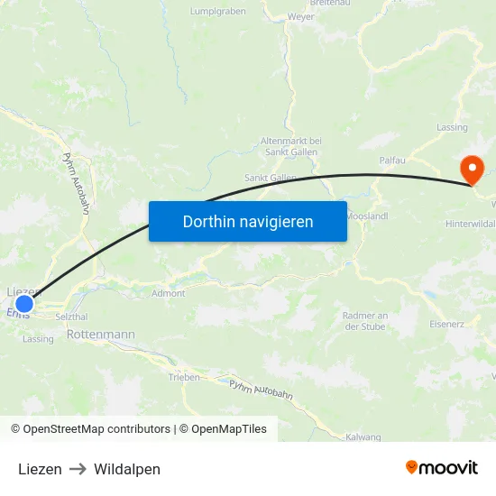 Liezen to Wildalpen map
