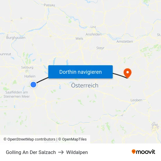 Golling An Der Salzach to Wildalpen map
