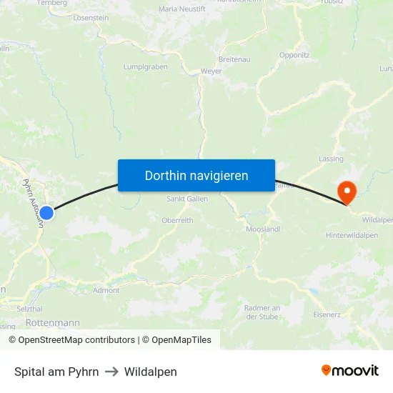 Spital am Pyhrn to Wildalpen map