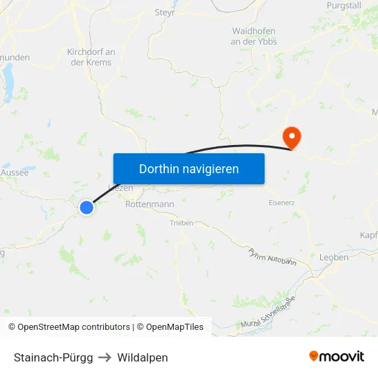 Stainach-Pürgg to Wildalpen map