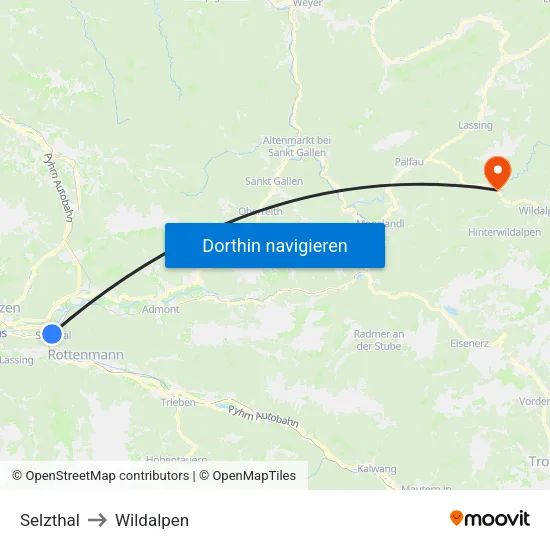 Selzthal to Wildalpen map