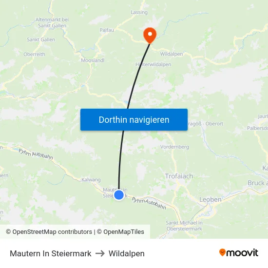 Mautern In Steiermark to Wildalpen map