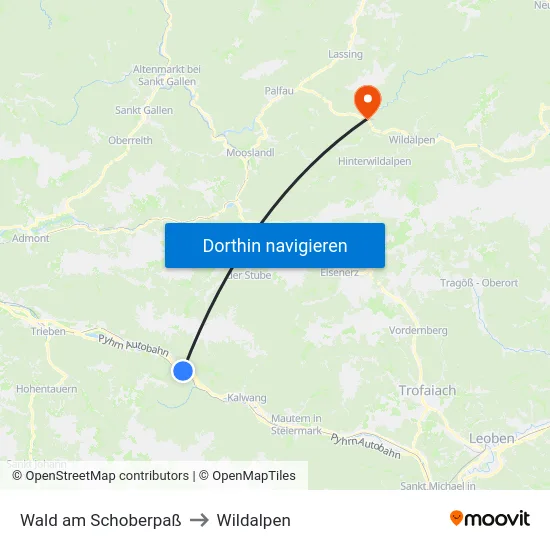 Wald am Schoberpaß to Wildalpen map