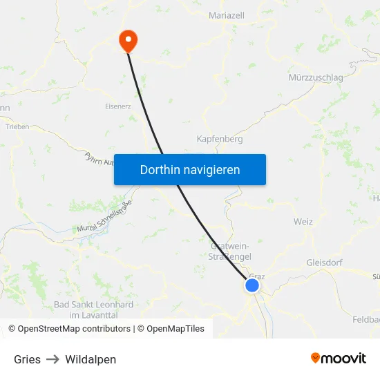 Gries to Wildalpen map