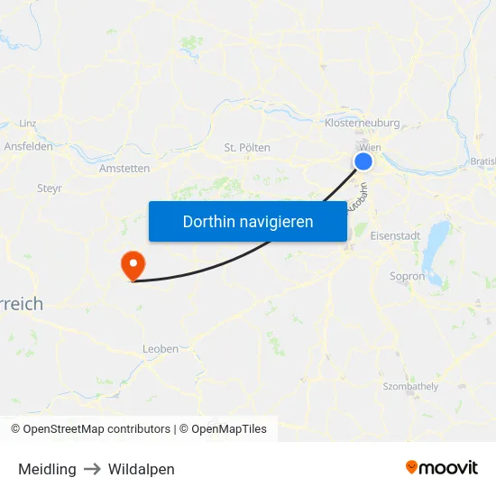 Meidling to Wildalpen map