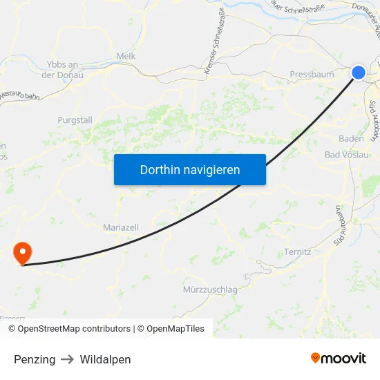 Penzing to Wildalpen map