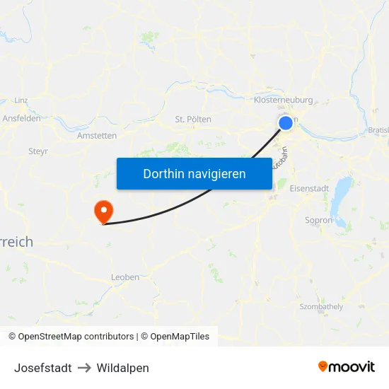 Josefstadt to Wildalpen map