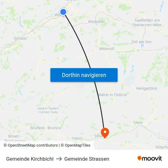 Gemeinde Kirchbichl to Gemeinde Strassen map