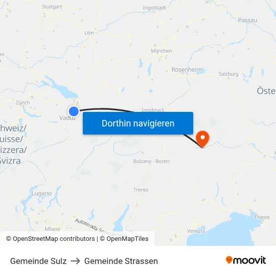 Gemeinde Sulz to Gemeinde Strassen map