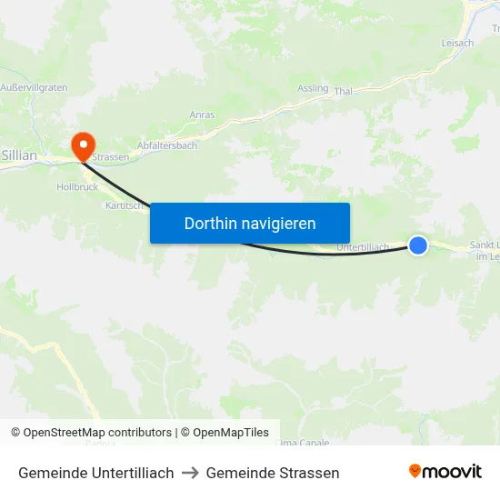 Gemeinde Untertilliach to Gemeinde Strassen map