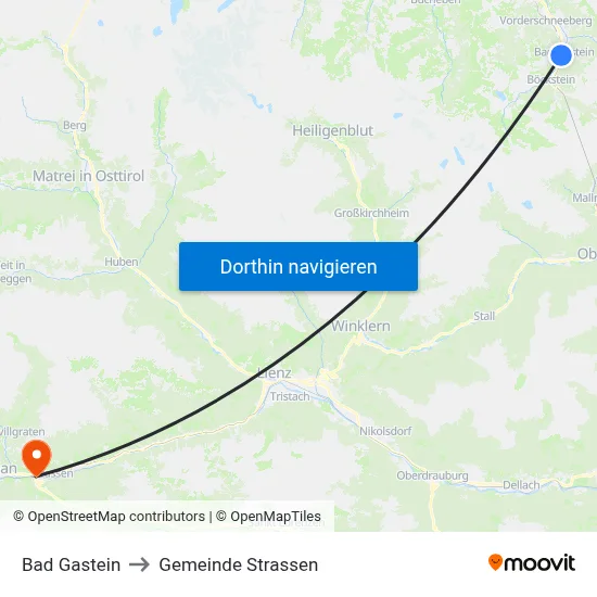 Bad Gastein to Gemeinde Strassen map