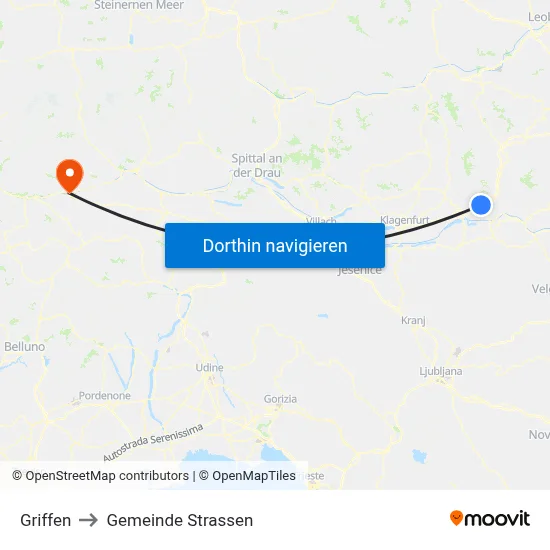 Griffen to Gemeinde Strassen map