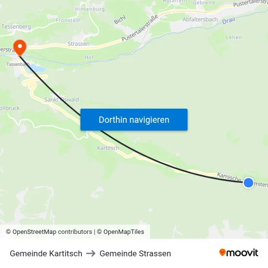 Gemeinde Kartitsch to Gemeinde Strassen map