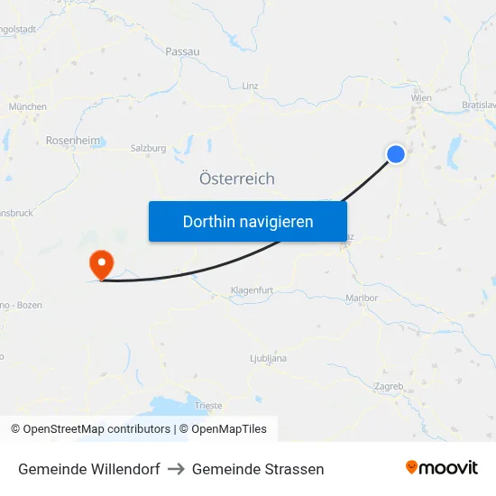 Gemeinde Willendorf to Gemeinde Strassen map
