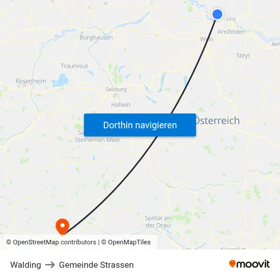 Walding to Gemeinde Strassen map