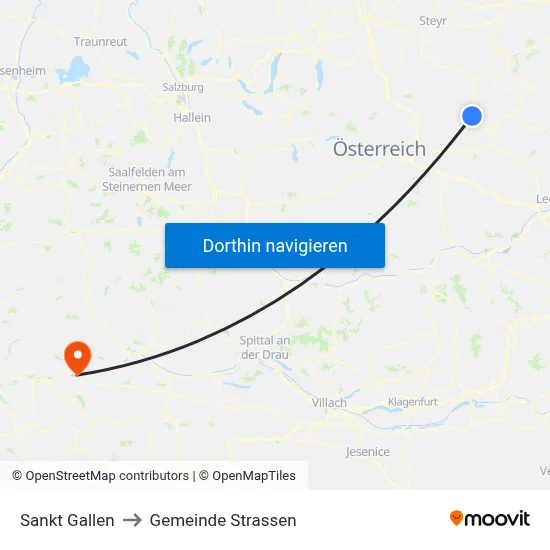 Sankt Gallen to Gemeinde Strassen map