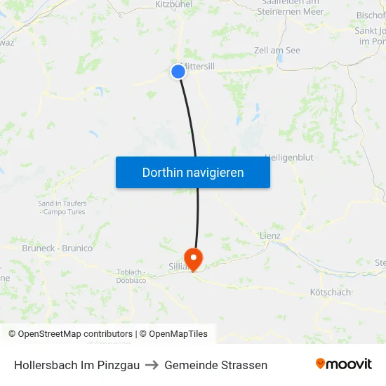 Hollersbach Im Pinzgau to Gemeinde Strassen map
