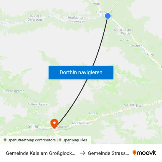 Gemeinde Kals am Großglockner to Gemeinde Strassen map