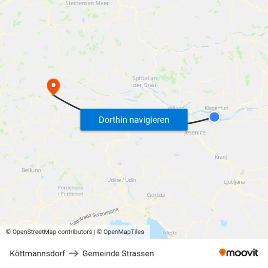 Köttmannsdorf to Gemeinde Strassen map
