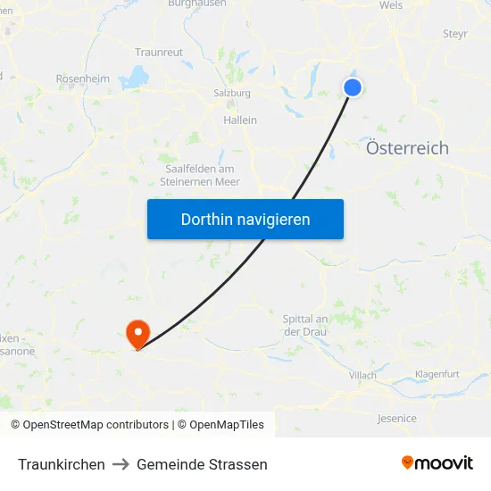 Traunkirchen to Gemeinde Strassen map