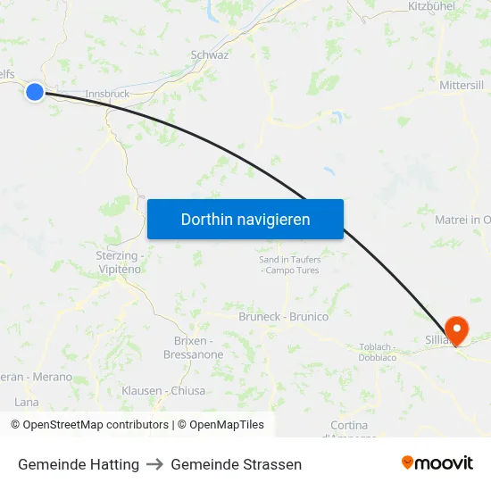 Gemeinde Hatting to Gemeinde Strassen map