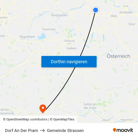 Dorf An Der Pram to Gemeinde Strassen map
