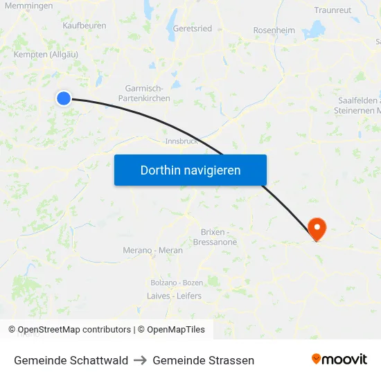 Gemeinde Schattwald to Gemeinde Strassen map