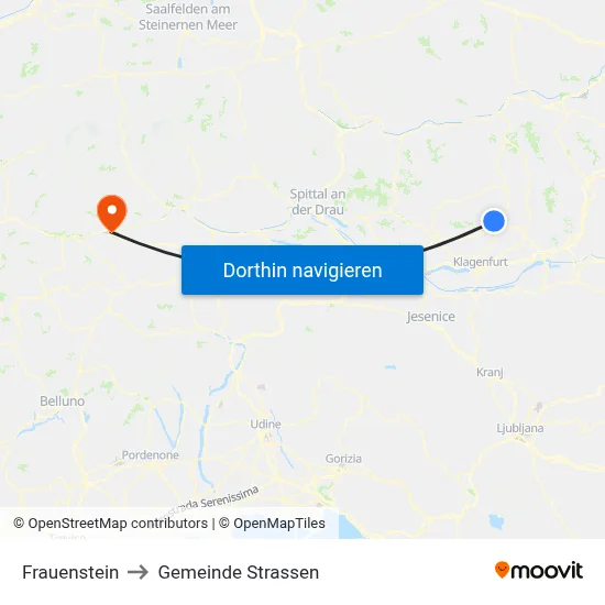 Frauenstein to Gemeinde Strassen map