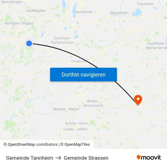 Gemeinde Tannheim to Gemeinde Strassen map
