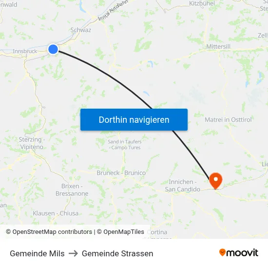 Gemeinde Mils to Gemeinde Strassen map