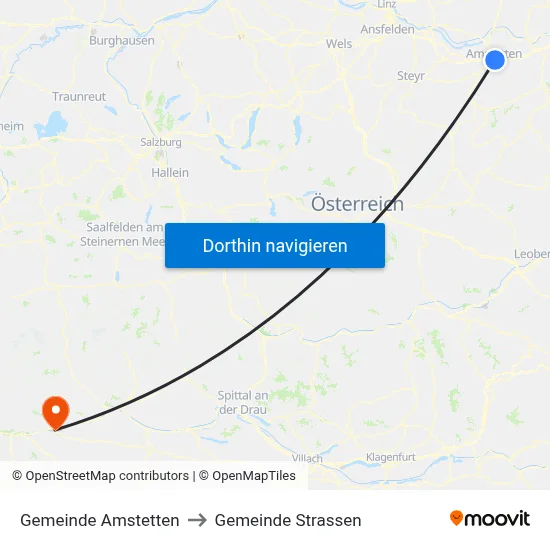 Gemeinde Amstetten to Gemeinde Strassen map
