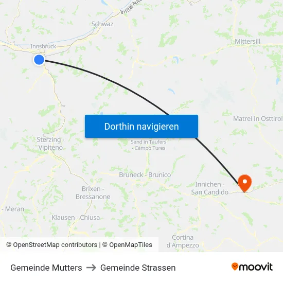 Gemeinde Mutters to Gemeinde Strassen map