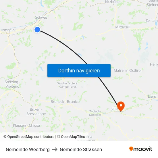 Gemeinde Weerberg to Gemeinde Strassen map
