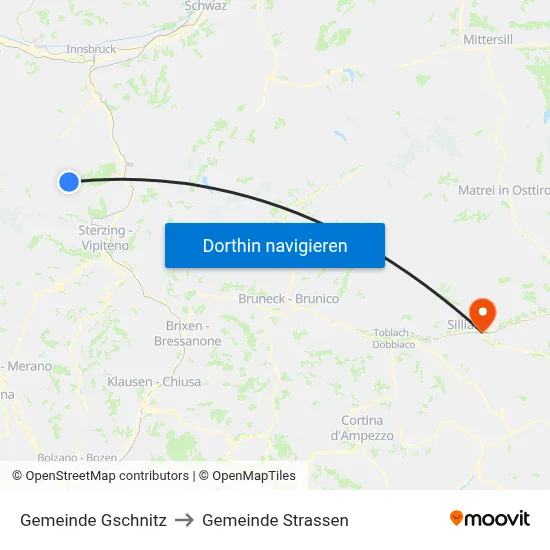 Gemeinde Gschnitz to Gemeinde Strassen map
