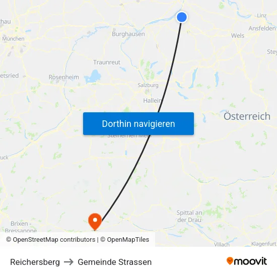 Reichersberg to Gemeinde Strassen map