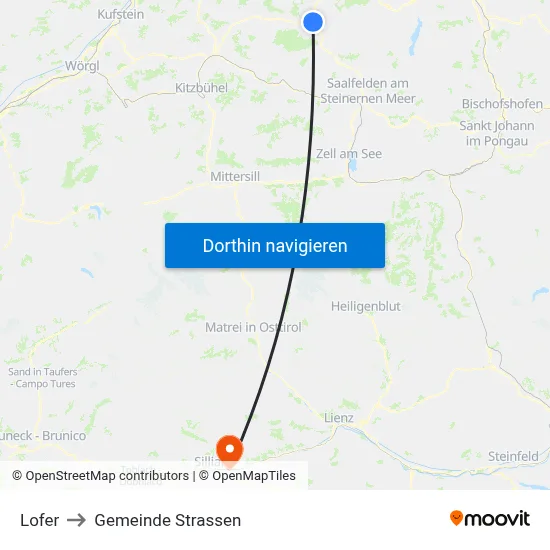 Lofer to Gemeinde Strassen map