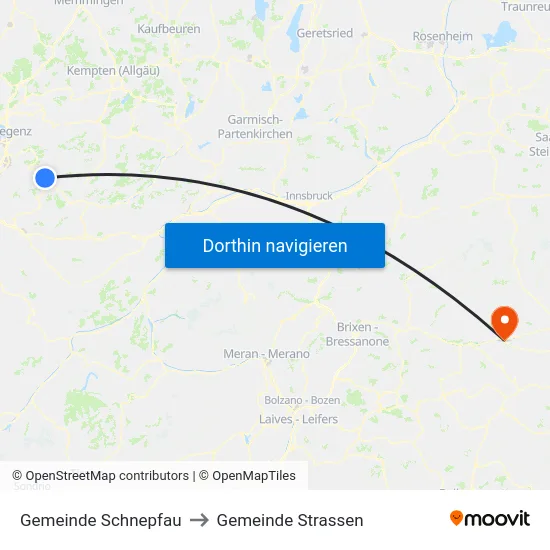 Gemeinde Schnepfau to Gemeinde Strassen map