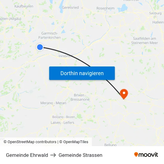 Gemeinde Ehrwald to Gemeinde Strassen map