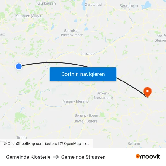 Gemeinde Klösterle to Gemeinde Strassen map