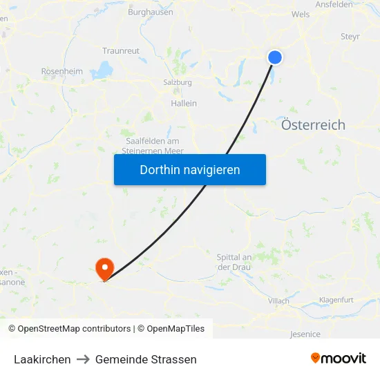 Laakirchen to Gemeinde Strassen map