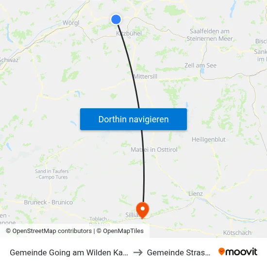 Gemeinde Going am Wilden Kaiser to Gemeinde Strassen map