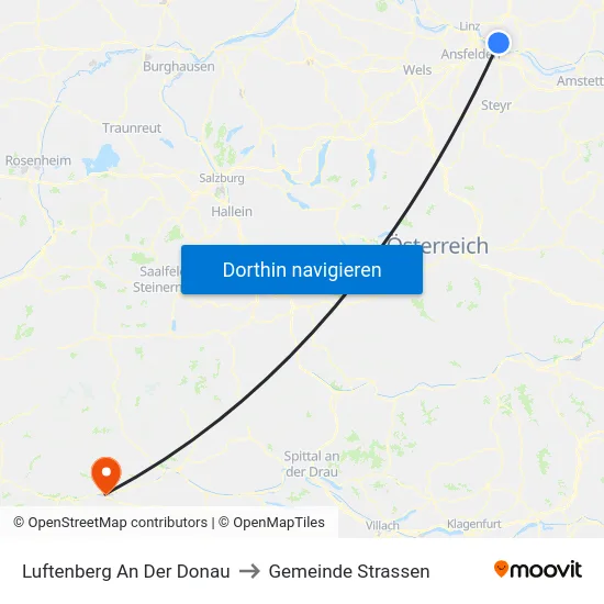 Luftenberg An Der Donau to Gemeinde Strassen map